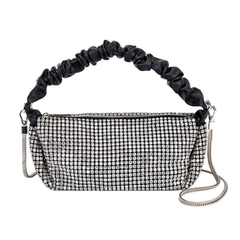 Bolso bandolera con asa fruncida y ribete brillante